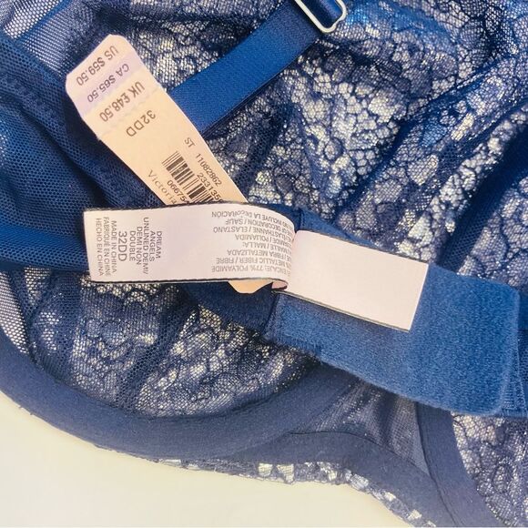 Victoria’s Secret High Neck Dream Angels Unlined Demi Bra Blue  Lace Sz 32DD NEW - Picture 9 of 12